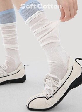 袜子女长筒miu系芭蕾风白色堆堆袜春夏薄款假两件拼色日韩小腿袜