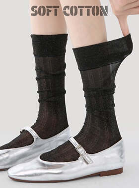 黑色堆堆袜女士春夏季薄款松口不勒脚韩版ins潮及膝长筒高筒袜子