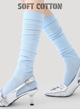 堆堆袜女长筒春夏款叠穿及膝高筒蓝色小腿袜日系学院风少女jk袜子
