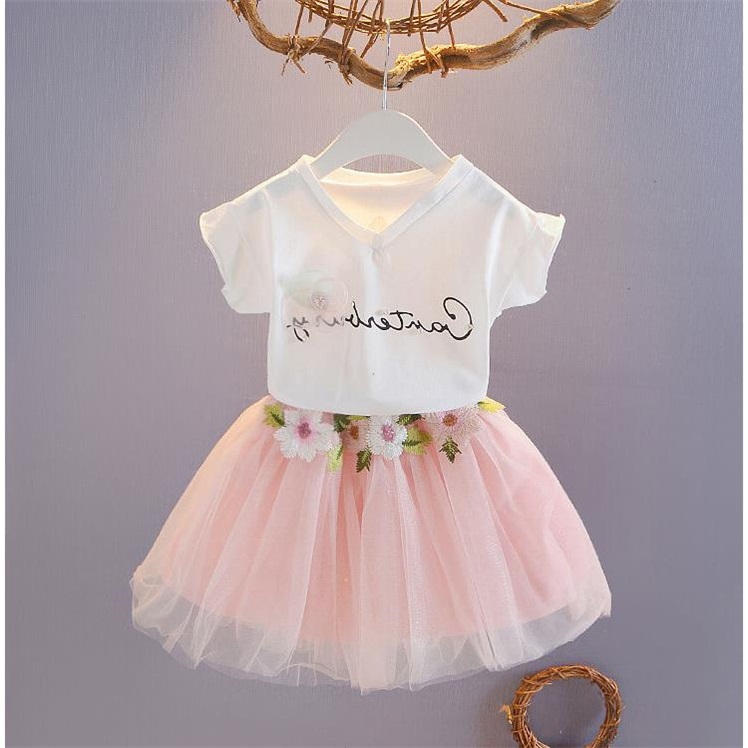 童裝女童短袖套裝純棉上衣+蓬蓬紗裙2件套女孩夏季韓版公主連衣裙在類目 運動服/休閒服裝, 運動套裝中 - 來自Buy2taobao.com提供專業的淘寶代購服務