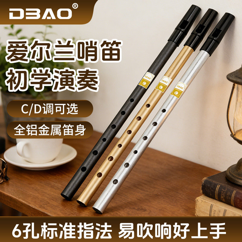 DBAO爱尔兰哨笛C/D调小学生专用初学入门六孔金属笛子儿童6孔竖笛