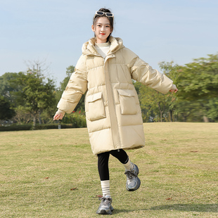 女童羽绒服2024新款洋气冬季儿童韩版初中生大童冬装加厚长款外套