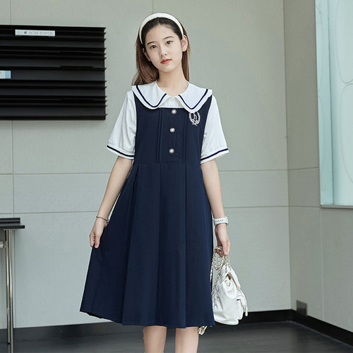 女孩背带裙学院风夏季时髦连衣裙
