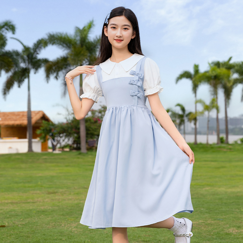 女童连衣裙夏装2025新款儿童洋气夏款高级感大童12初中生15岁裙子