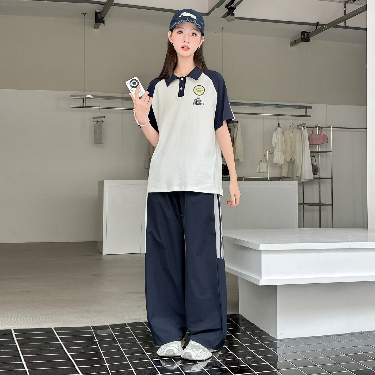初高中生短袖T恤套装夏季2026新款POLO衫少女大童夏装运动一整套