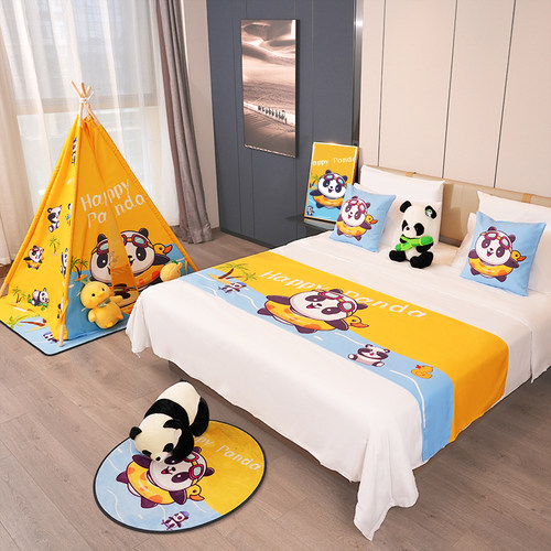 卡通床旗亲子房布置床尾巾