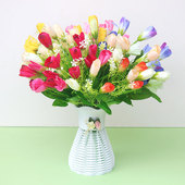 郁金香假花玫瑰仿真花束装 饰品房间摆设室内塑料花卉盆栽客厅摆件