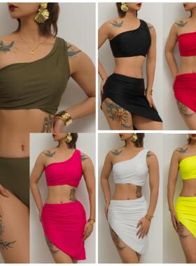 Swimwear women's single shoulder split bikini swimsuit