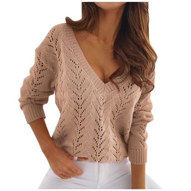 Polish style Mocha hollowed out collar knitted sweater