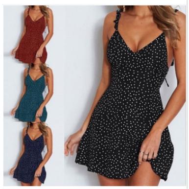 Women's polka dot back lace up dress
