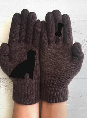 Women's woolen gloves refer to warm dog bones and cute
