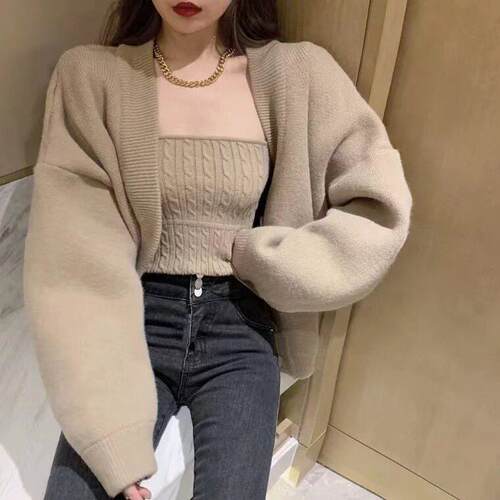 Two piece top, women's strapless inner vest, knitted long