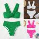summer pit Split triangle women stripe bikini swimsuit
