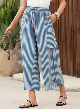 Colorful striped pants with lace up straight leg pants for