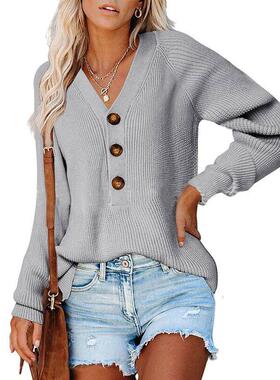 Button sweater, knitted collar sweater, women's sweater