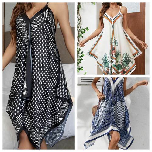 Women's polka dot printed suspender V-neck dress