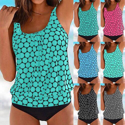 Pool printed tank top, split swimsuit, swimwear