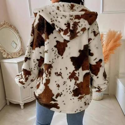 Plush jacket women's cow print hoodie