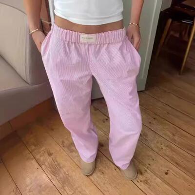 Striped pants with printed wide legs and high waist for a