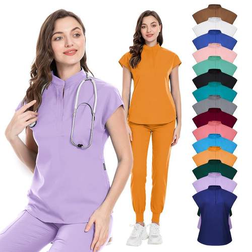 Medical scrub nursing pants elastic stand collar nurse