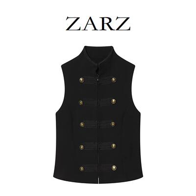 Sleeveless stand up collar knot buckle vest