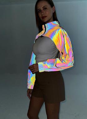 Reflective short jacket, women's colorful luminous high