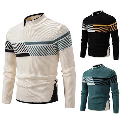 Sweater men's semi high neck knitted sweater men's color