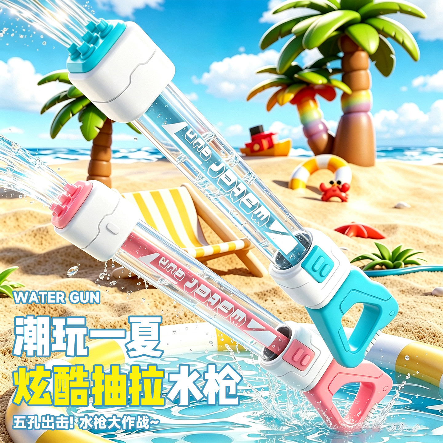 抽拉水枪儿童玩具喷水打水仗水炮