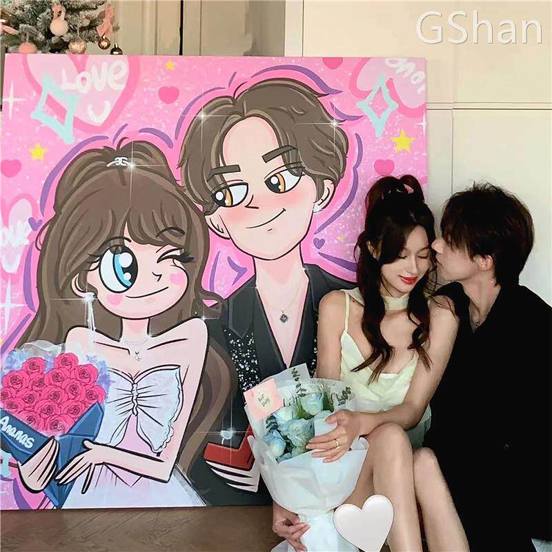 卡通星蝶公主手绘装饰画高清定制动漫情侣肖像客厅挂画纪念日礼物