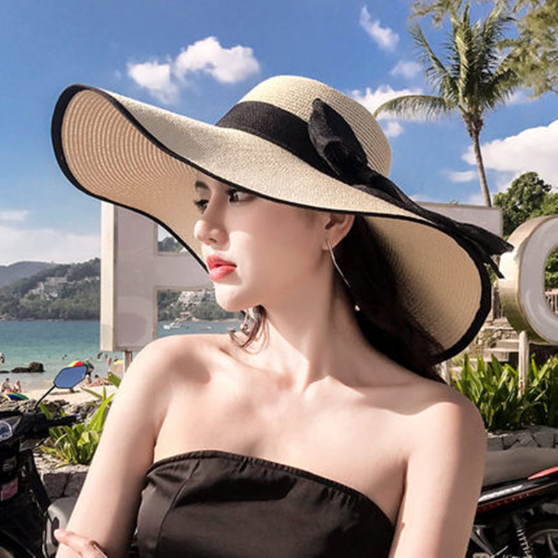 海边沙滩草帽女韩版帽子防晒遮阳防晒帽大沿夏季遮阳帽跨境