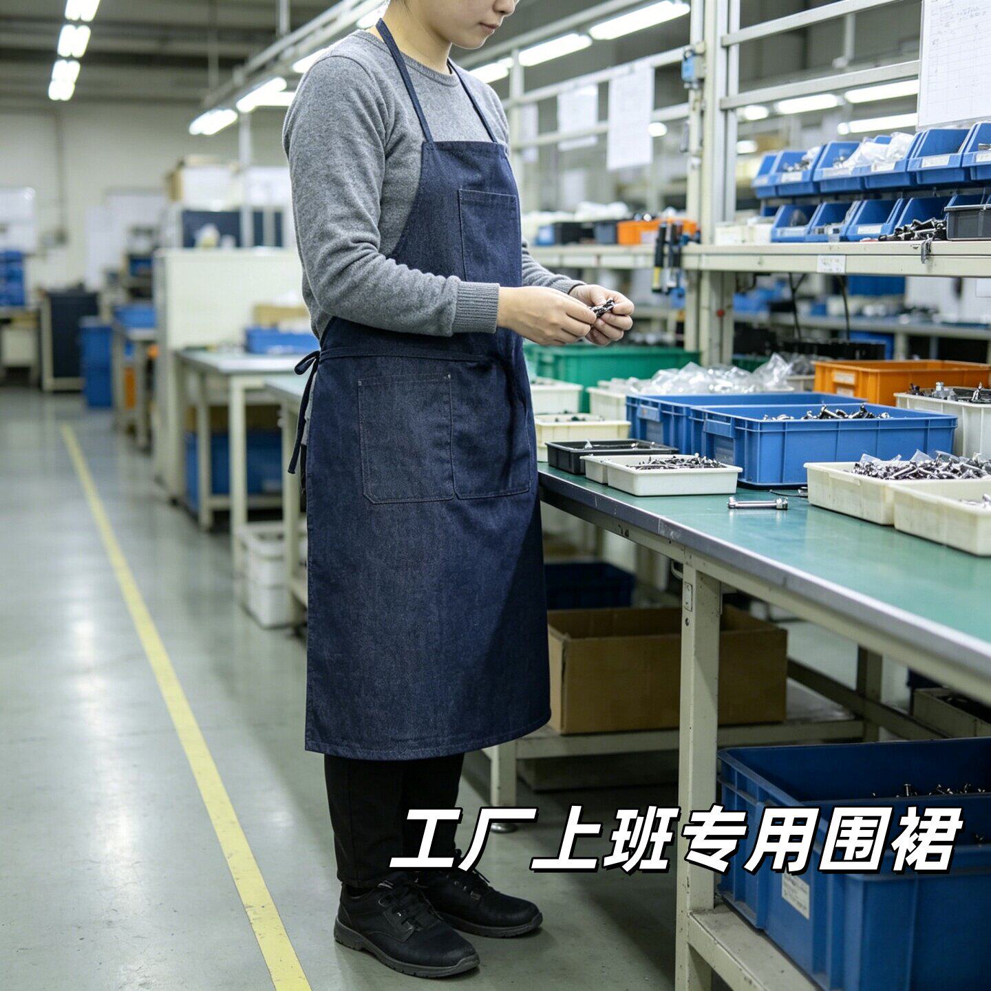 围裙工厂上班专用牛仔腰加