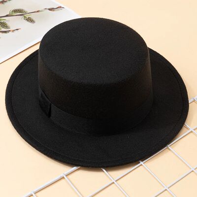 Hat Women's Woolen Top Hat Autumn and Winter Black Vintage G