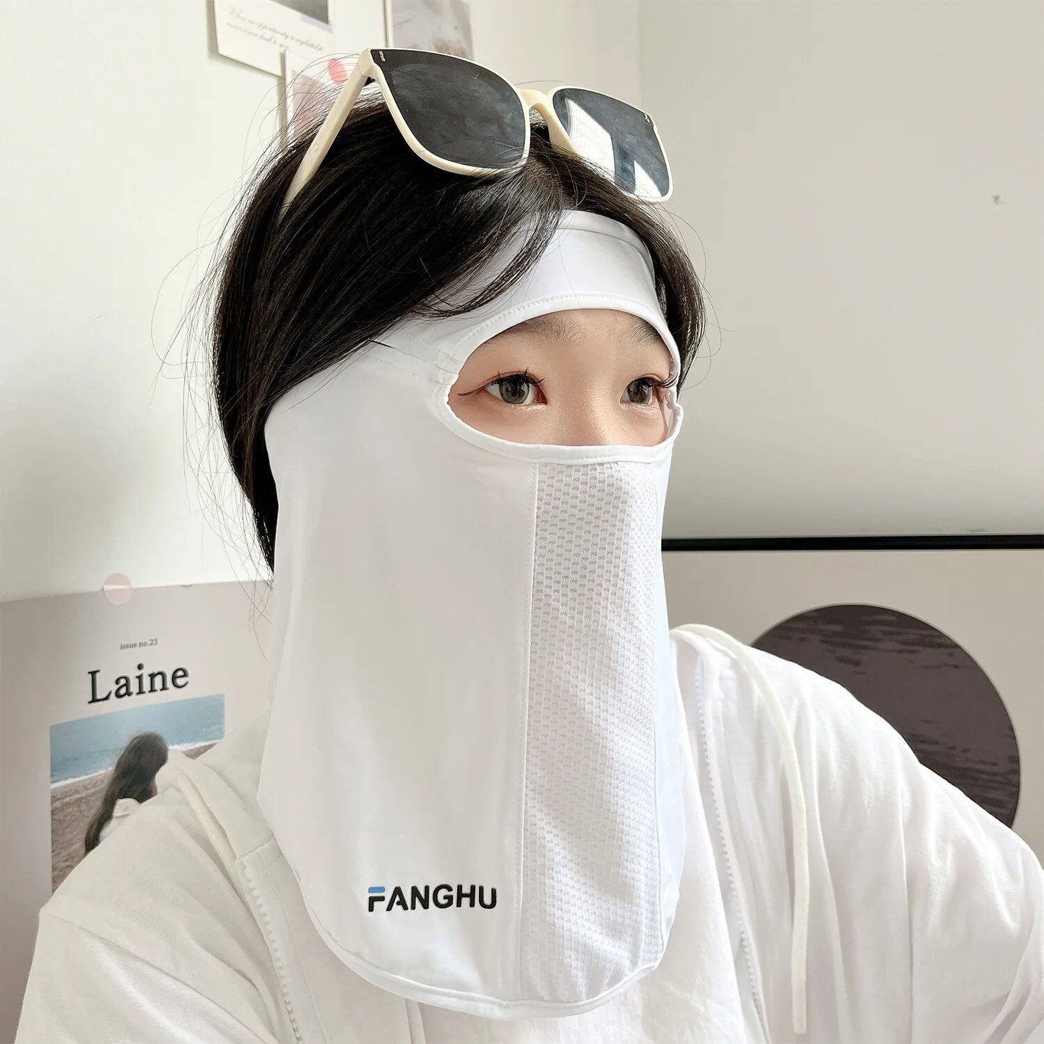 UV Protection Ice Silk Mask Sun Proof Bib Solid Color Face C图片