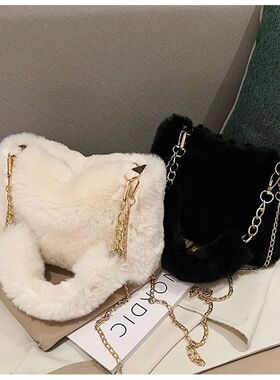 Fashion Women Fluffy Shoulder Bags Female Winter Chain Under