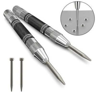 1/2 Automatic Center Punch Silver, Durable Spring Mechanism,