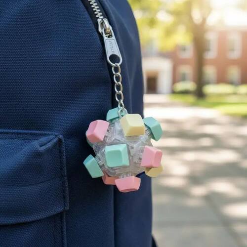 12-Key LED Fidget Ball Keychain - Stress Relief Clicker Toy