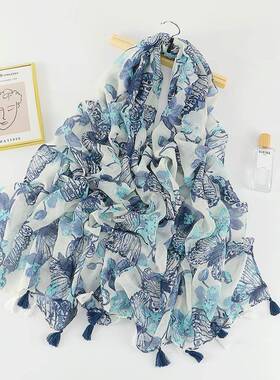 shawl travel beach towel cotton linen feel scarf Butterfly