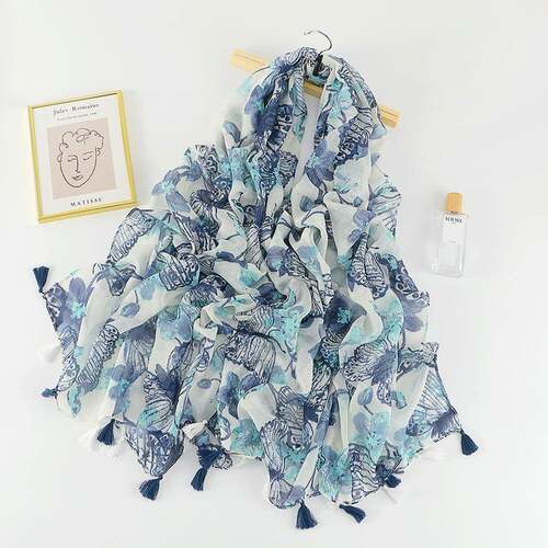 shawl travel beach towel cotton linen feel scarf Butterfly