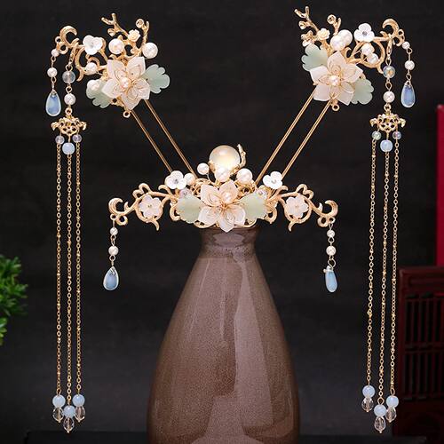 Long Fringed Hairpins Set Flower Hair Sticks For Traditional