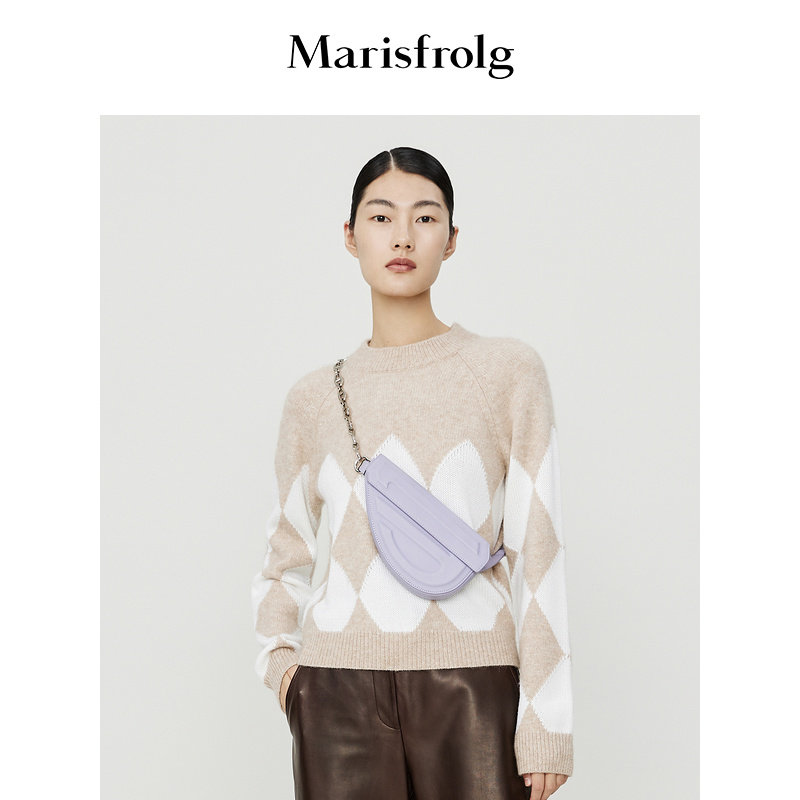 【精简美学】玛丝菲尔秋季新款绵羊毛圆领撞色复古菱格长袖毛衣女,女装/女士精品,毛衣,淘宝优惠券,粉丝福利购,淘宝优惠卷