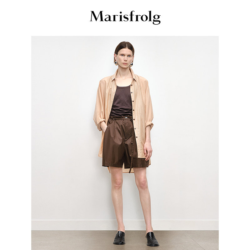 Marisfrolg玛丝菲尔秋季新款宽松廓形棉质七分袖浅卡衬衫衬衣女士