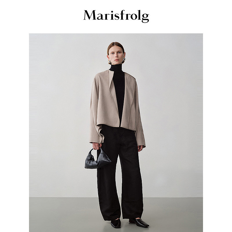 Marisfrolg玛丝菲尔秋季新款时尚优雅蝙蝠袖浅卡绵羊毛双面呢外套