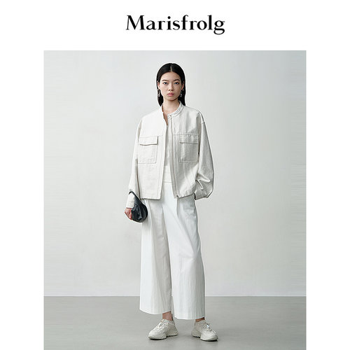 【无压力职场】Marisfrolg玛丝菲尔秋季简约白色阔腿直筒休闲裤子