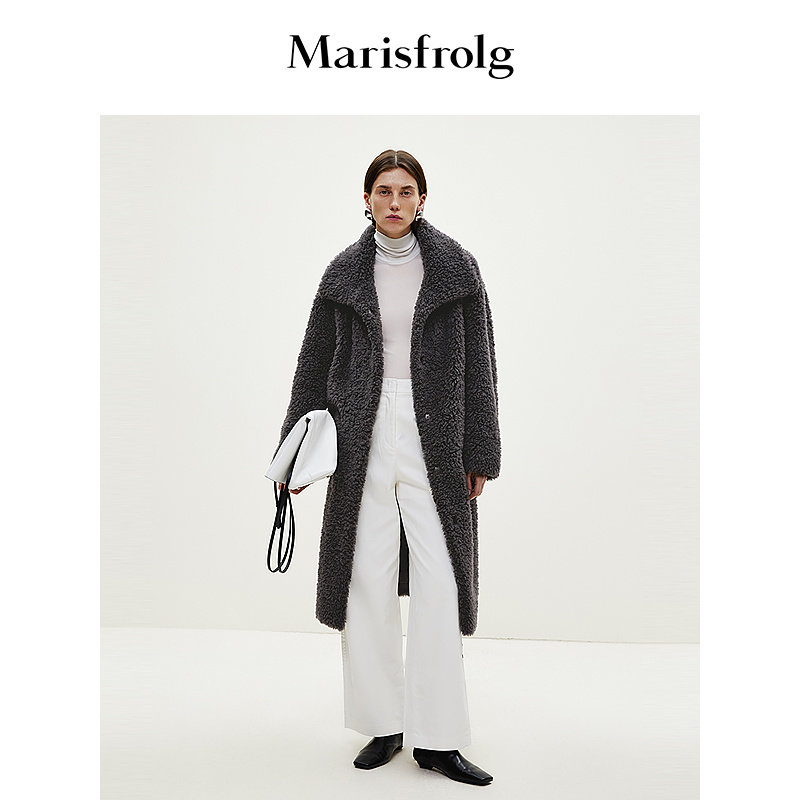【艺术时装大衣】玛丝菲尔奥莱冬季新款深咖色时尚羊羔毛皮草外套