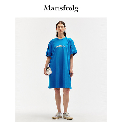 【商场同款】Marisfrolg玛丝菲尔夏季新款湖蓝色针织T恤连衣裙女