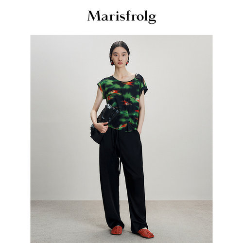 Marisfrolg玛丝菲尔优雅时尚花色短袖T恤女