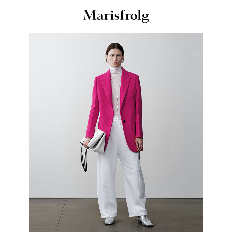 【会员价2988元】玛丝菲尔奥莱冬季新款玫红色简约风西装外套