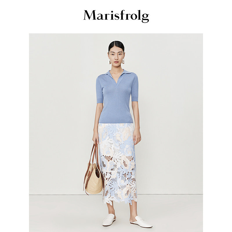 【商场同款】Marisfrolg玛丝菲尔夏季中长款水溶蕾丝包裙半裙女士