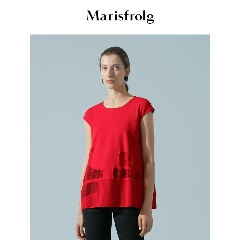 Marisfrolg/玛丝菲尔夏季新款女装红色镂空薄款时尚