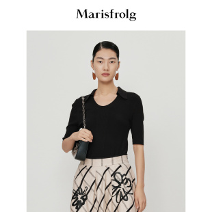 100桑蚕丝 时尚 玛丝菲尔春新款 毛衣针织衫 搭配 polo领短袖